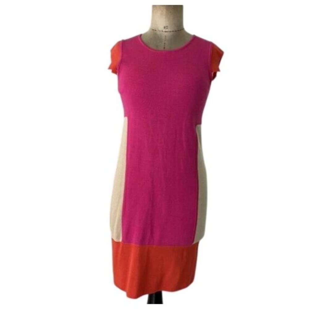 VTG Joan Vass Color block Dress Size 0 Pink Orange Cotton